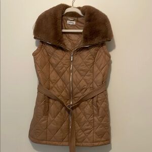 Calvin Klein Brown Quilted Vest with Plush Collar